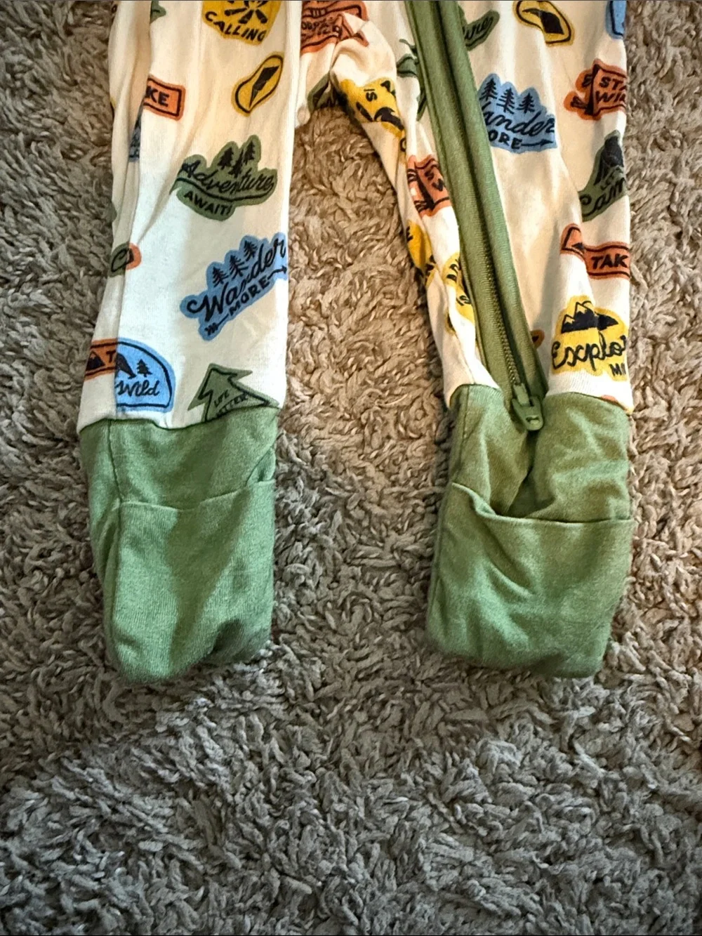Green Trim Kids Adventure Print Footed One-Piece